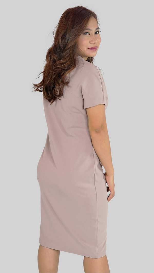 Shawl Collar Dress - Taupe