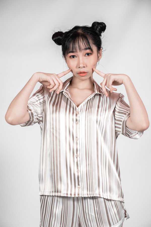 Sleeved Silk Button Down Pajama Set - Champagne
