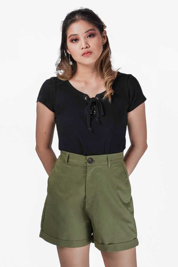 Single Button Shorts - Chartreuse